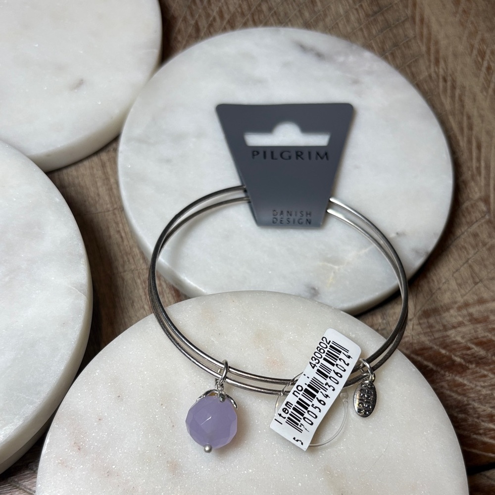 (#13) Pilgrim Silver Bracelet with Lavender Charm